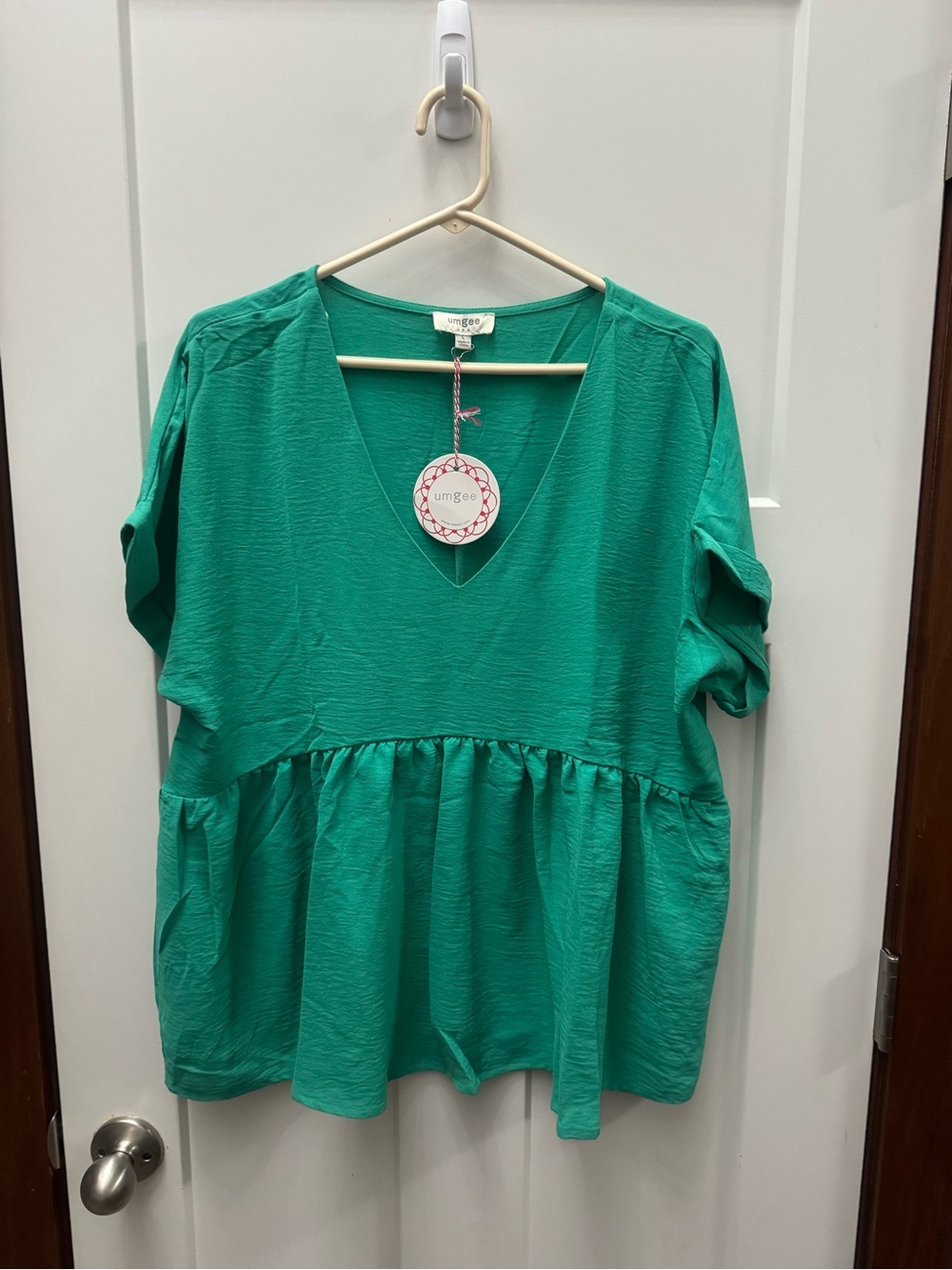 Umgee Teal Green V-Neck Peplum Tunic